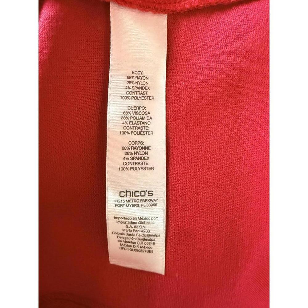 Chico’s Red Open Front Jacket Size 2 Cropped Knit Blazer Gold Zip Pockets - Picture 5 of 6
